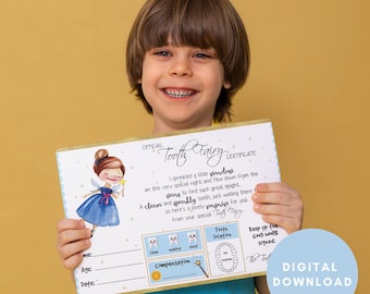 Printable Tooth Fairy Certificate in Blue for Kids, Lost Tooth Gift, Instant Download, Cute Tooth Fairy Gift, Blue Lost Tooth Certificate