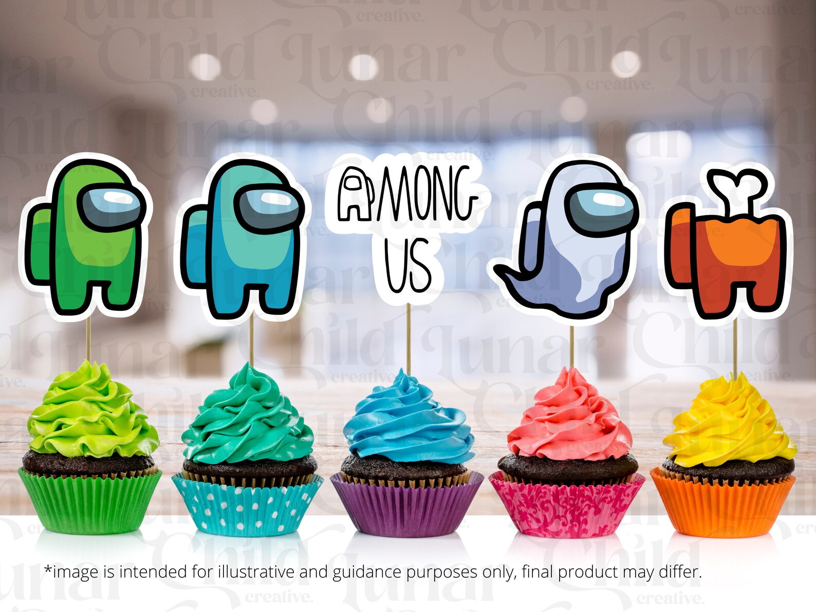 Among Us Cupcake Topper Sticker Party Decoration Instant Etsy
