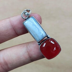 Natural Carnelian Pendant, Carnelian and Blue Lace Agate Pendant, Healing Pendant, Fiery Gemstone Jewelry, 925 Sterling Silver Plated