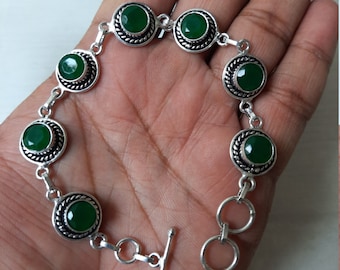 NATURAL GREEN ONYX bracelet, 925 sterling silver plated stone bracelet, fashion bracelet, oxidized silver bracelet, christmas gift, lovegift