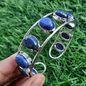 Natürlicher Lapislazuli Armreif, Edelstein-Armband ARMBAND, Ethnisches Manschettenarmband, verstellbarer Armreif, 925 Sterlingsilber überzogener Schmuck, LIEBE