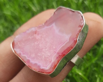 Natural Druzzy Ring, Ethnic Jewelry Handmade Gemstone Ring, Vintage Jewelry Ring, 925 Sterling Silver Plated Jewelry, Adjustable us-8