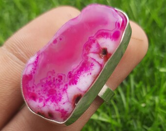 Natural Druzzy Ring, Ethnic Jewelry Handmade Gemstone Ring, Vintage Jewelry Ring, 925 Sterling Silver Plated Jewelry, Adjustable US -8