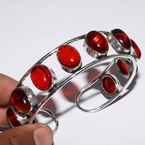 Natuurlijke rode granaatarmband, edelsteenarmband, etnische manchetarmband, verstelbare armband, 925 sterlingzilveren vergulde sieraden, LIEFDE
