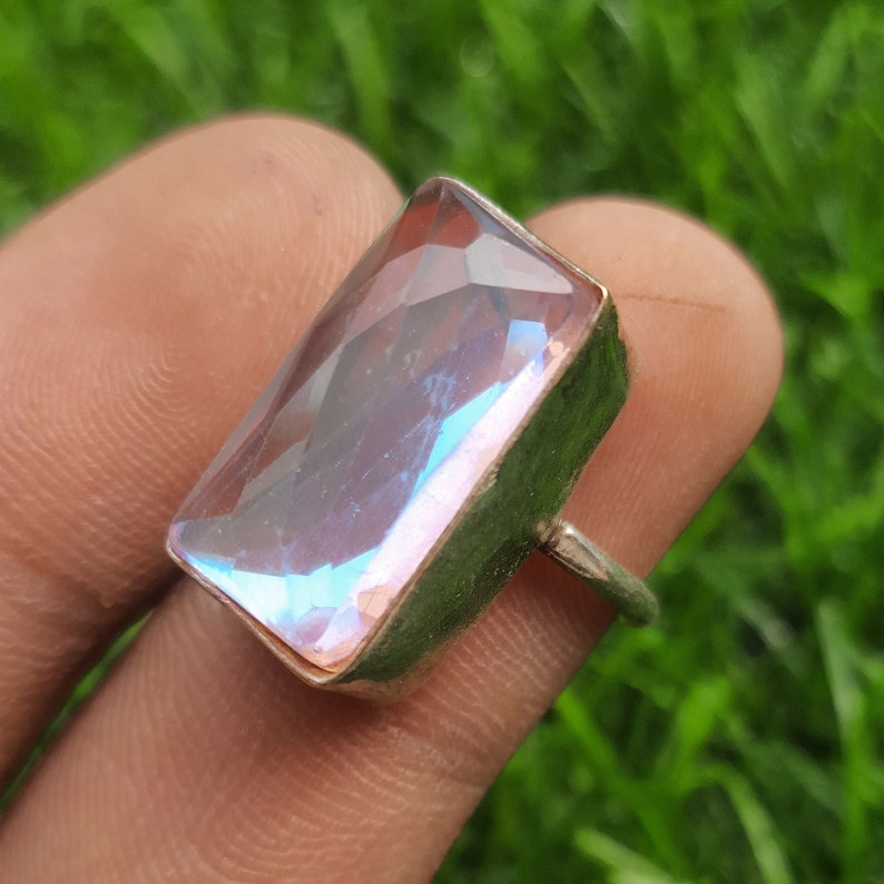 Ethnic Jewelry Handmade Gemstone Ring 925 Sterling Silver Plated Jewelry Vintage Jewelry Ring Natural White Topaz Ring Size US 5