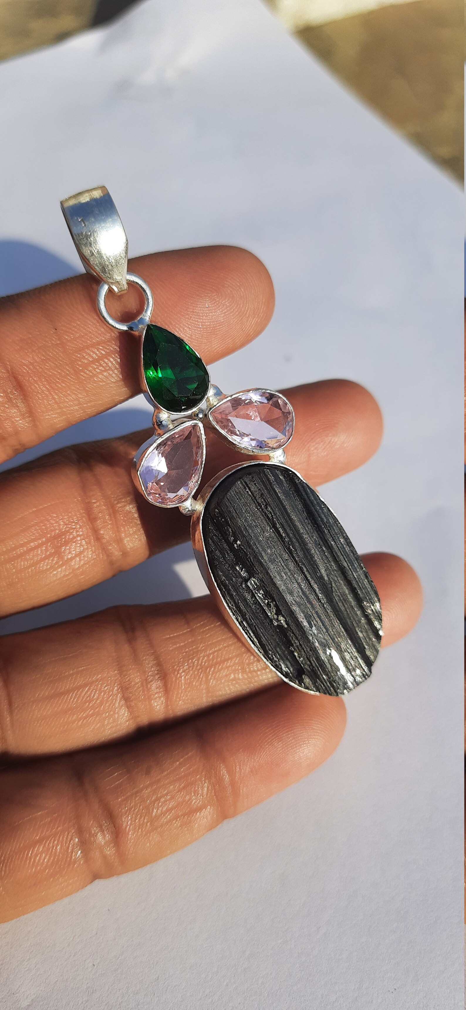 BLACK TOURMALINE pendant peridot pendanthandmade Etsy