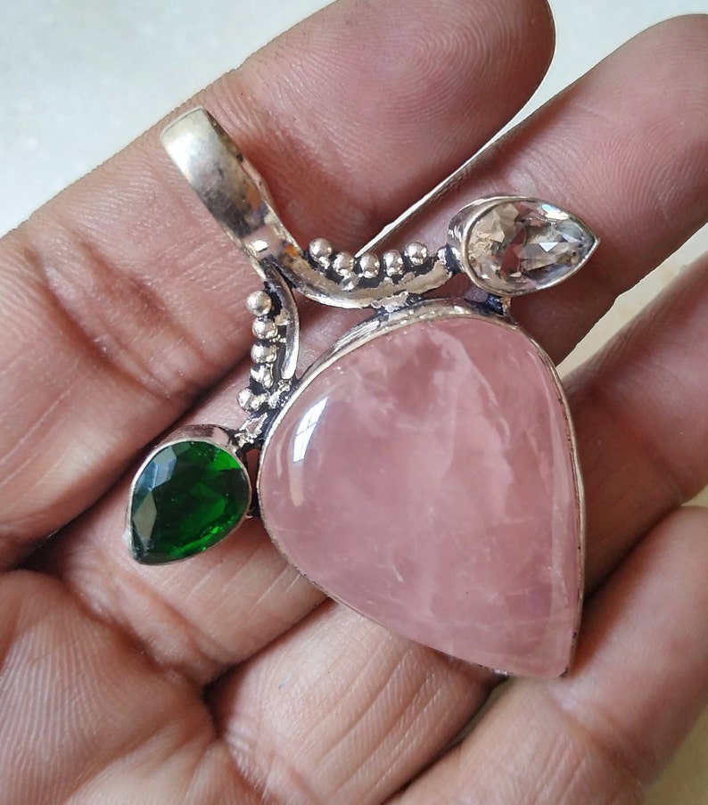 925 silver plated stone pendant,highly demanded gemstone pendant,wedding gift,ROSE QUARTZ pendant,fashion pendant,gift for her,love SALE!