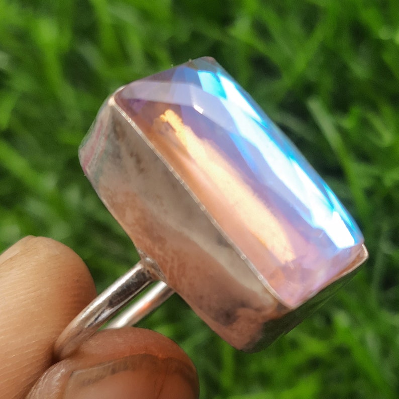 Ethnic Jewelry Handmade Gemstone Ring 925 Sterling Silver Plated Jewelry Vintage Jewelry Ring Natural White Topaz Ring Size US 5