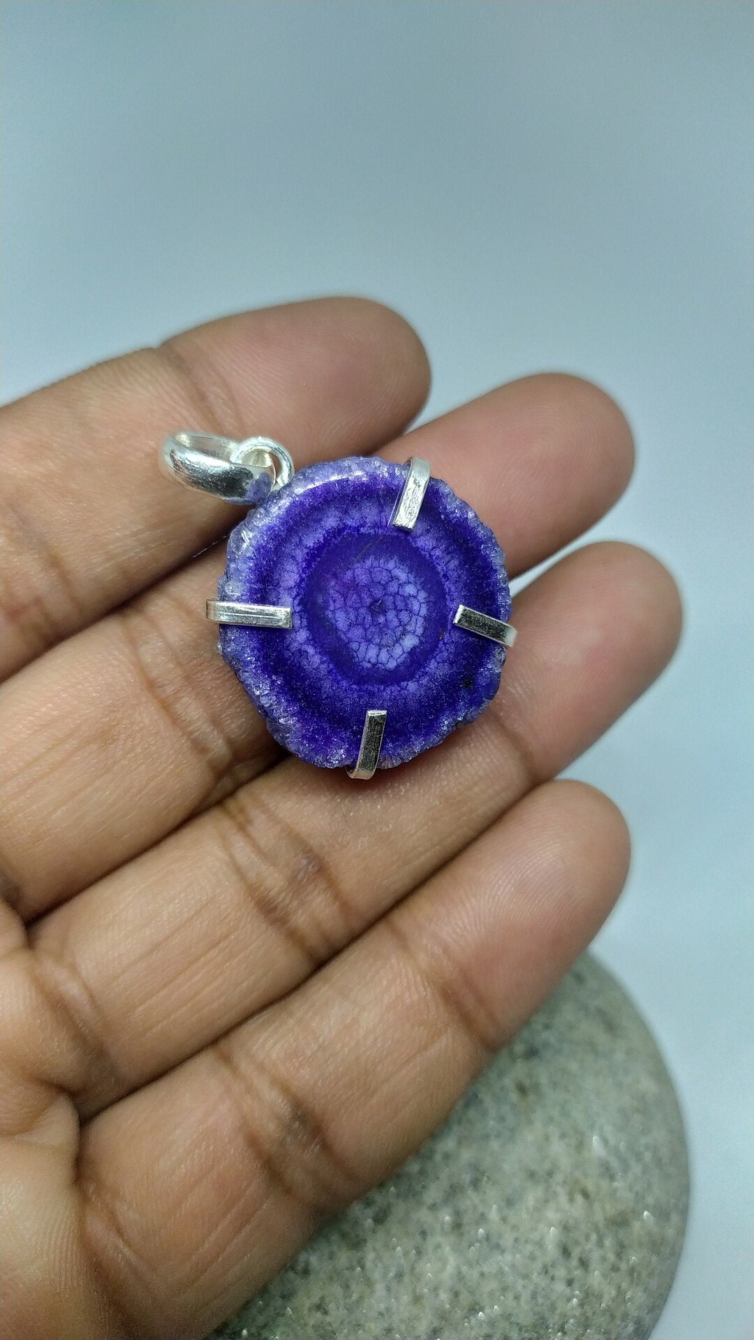 Pendentif En Quartz Solaire Blanc - Bijou Ancien Fait Main - Argenté
