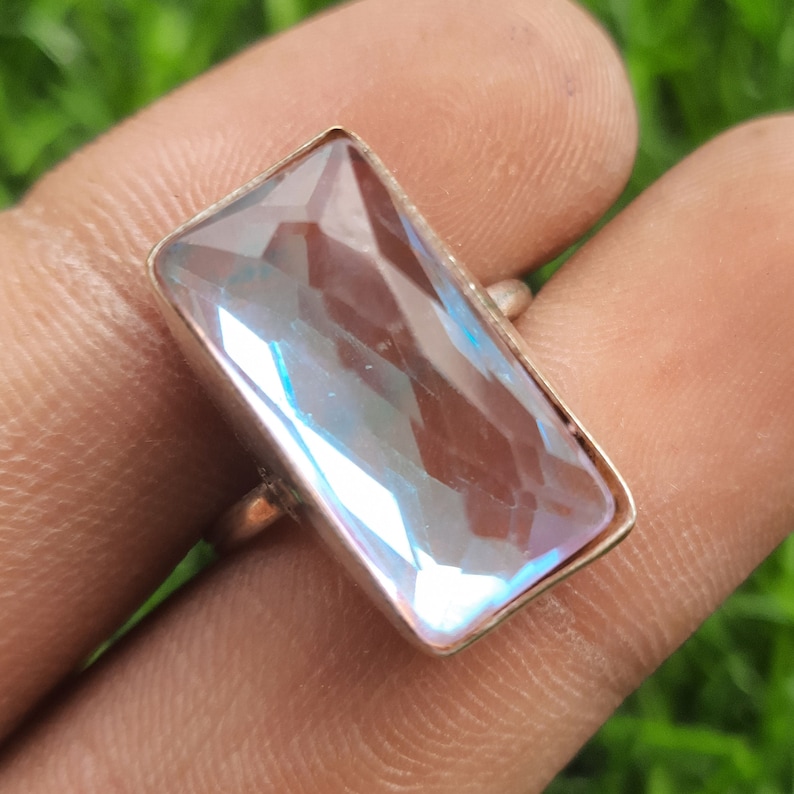 Ethnic Jewelry Handmade Gemstone Ring 925 Sterling Silver Plated Jewelry Vintage Jewelry Ring Natural White Topaz Ring Size US 5