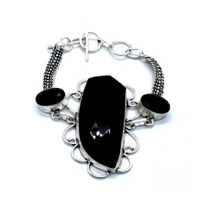 Natural Black Onyx, Gemstone Bracelet, Designer Bracelet, 925 Sterling Silver Plated Bracelet Size 10&quot;