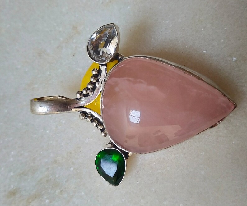 925 silver plated stone pendant,highly demanded gemstone pendant,wedding gift,ROSE QUARTZ pendant,fashion pendant,gift for her,love SALE!
