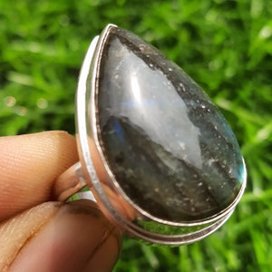 Natural Labrodorite Ring, Ethnic Jewelry Handmade Gemstone Ring, Vintage Jewelry Ring, 925 Sterling Silver Plated Jewelry, Size US 6.5