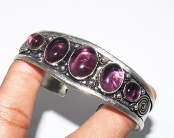Natural Amethyst Bangle , Gemstone Bangle , Ethnic Cuff Bracelet , Adjustable Bangle , 925 Sterling Silver Plated Jewelry