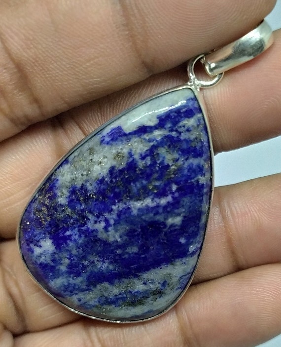 Gift For Women Designer Necklace -Solid 925 Sterling Silver Jewelry- Gemstone Pendant Thanksgiving Gift Natural Lapis Lazuli Pendant