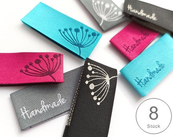 8 x Webetikett  handmade Pusteblume, Einnäher Label, von Blaubeerstern