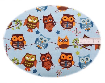 0,3m  Stoff mit Eulen, Patchworkstoff Hooty Hoot von Riley Blake, blaugrau, braun