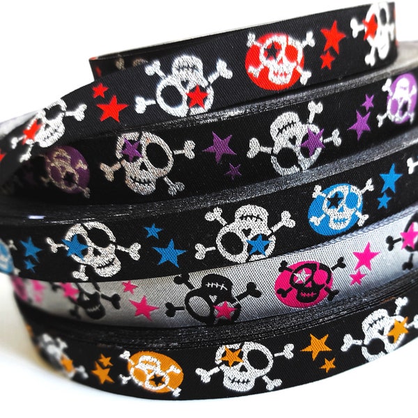 1m cooles Webband (2,20 Euro/m) Skull, für Jungs und Mädchen, Totenköpfe, Schädel, Pirat, Borte für Kinder