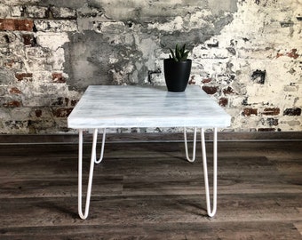 Table Basse Table d’Appoint en bois massif vintage - shabby chick design industriel Loft Pieds de table en acier pieds en épingle à cheveux