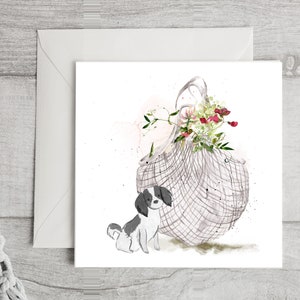 Dog and Tote Watercolor Card, Memorial Card, Birthday, Sympathy, Congratulations, Any Occasion