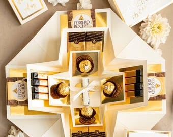 Caja explosiva Hochzeit mit Pralinen & Geldfach – Personalisierbares Hochzeitsgeschenk – Handgemachte Geschenkbox en 3 Größen