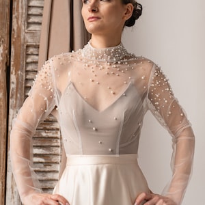 Ivory tulle Wedding bolero puff sleeve, Shrug Women Wedding, Bridal Coverup, Ivory Blouse for Bride, Bridal Tulle Blouse, dress capalet