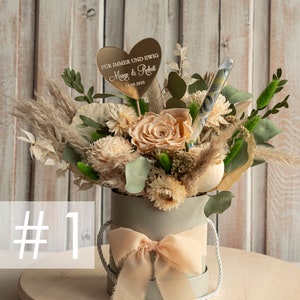 XXL Geschenkschachtel für Geld Geldgeschenk zur Hochzeit mit Strauß aus Trockenblumen personalisiert Reagenzglas für Geld gift box for money