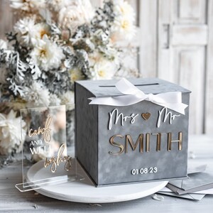 Gift Card Box & Sign Set, Velvet grey wedding wishing well money gift card box, Grey Luxury Card Box, Grey Wedding Money Box, VelGr