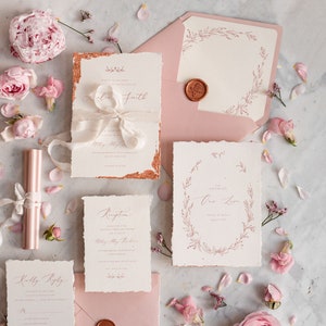 Fine Art Wedding Invitations, Deckled Golden Edge Wedding Invites, Elegant Ivory Wedding Invitation Suite, Vintage Wedding Cards