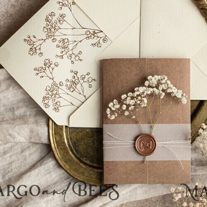 Elegant Baby's Breath Rustic Wedding Invitations Modern Boho wedding Invites gypsophila wedding invitation suite with envelope rsvp set