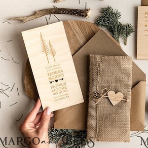 Forest Wood Wedding Invitation Suite, Modern Wedding Invites, Natural Burlap Invitations Suite Wedding Cards Pine Tree rustic Invitations