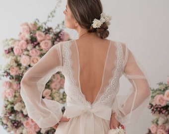 Hochzeit Bolero Langarm, Braut CoverUP Puffärmel, Brautkleid Topper, Braut Langarm Shrug, Mesh Braut Bluse, Braut Cape