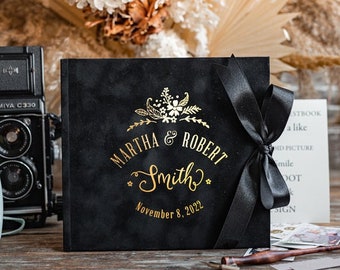 Black Golden Instax velvet Wedding GuestBook Gold, Large Instant Wedding Guest Book Black Polaroid velvet Guestbook, Black PhotoBook Instax