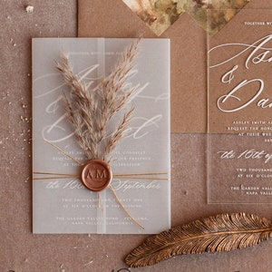 Fine Art Acrylic Wedding Invitation, Real Pampas Grass Floral Wedding Invitation, boho Provence Invitation, Neutral beige invitation set