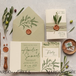 Destination Tuscany Wedding Invitations, Olive branch Wedding Invites, Greece Wedding Invitation Set, Sage Green Tuscany Wedding Stationary