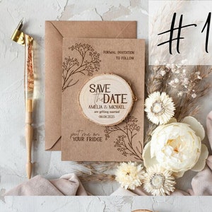 Rustikaler Save The Date Magnet & Karte Modernes Handwerk Sparen Sie unser Datum Holz Magnete Boho Save Dates Karten Holzscheiben Magnete Folaral Karte