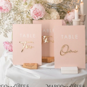 Golden Acrylic Table Numbers, Blush Pink and gold Table Sign, Golden Table Numbers, Luxury Wedding Table Decor Centerpieces