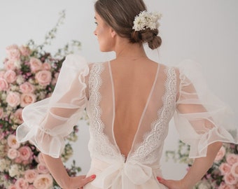 Boléro de mariage à manches longues, manches bouffantes de mariée CoverUP, robe de mariée Topper, haussement d'épaules à manches longues de mariée, chemisier de mariée en maille, cape de mariée