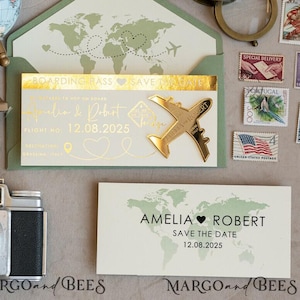 Gold Spiegel Reise Hochzeit Speichern Sie die Daten Bordkarte Speichern Sie unsere Datum Karten Magnete Flugzeug personalisierbar Acryl Ziel im Ausland Hochzeit