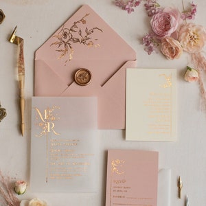 Luxury Blush Pink Wedding Invitations, Romantic Handmade Wedding Cards, Glamour Vellum Wedding Invitation Suite, Bespoke Wedding Stationery