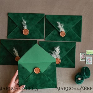 Emerald Green Velvet Envelopes for Invitations A7 Handmade Wedding Card Envelope Greenery Velvet Envelopes for Cards Elegant Custom Envelope
