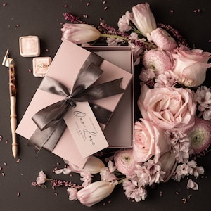 Pink Box With Ribbon Wedding Invites, Luxury Clear Acrylic Wedding Invitation Suite, Blush Pink Wedding Boxes, Heather Invites