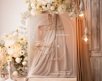 Arch frozen and Gold Acrylic Wedding Welcome Sign, Plexi Glass Golden Wedding Decor, Personalised Wedding Sign,Reception Wedding Board,dArch