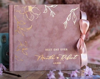 Blush Pink Golden Instax velvet Wedding GuestBook Gold, Large Instant Wedding Guest Book Pink Polaroid velvet Guestbook, PhotoBook Instax