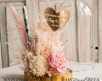 XXL Geschenkschachtel für Geld Geldgeschenk zur Hochzeit mit Strauß aus Trockenblumen personalisiert Reagenzglas für Geld Geschenkbox für Geld