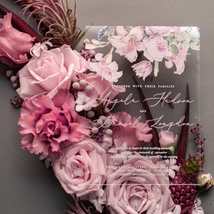 Elegant Floral Clear Acrylic Wedding Invitations, Luxury Pink  plexi glass Wedding Invites, Boho Elegant Acrylic invitation Suite blush pink