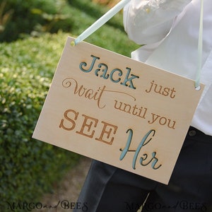 too late to run uncle cause here she comes Personalised wooden wedding sign, Wooden Page boy sign, Wood Engraved flower girl sign