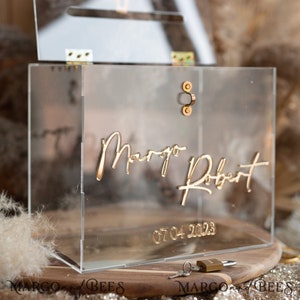 Moderne aangepaste trouwkaartdoos met slot, acryl gouden geschenkkaartdoos, deksel bruiloft wensput, spaarpot bruiloft, kaarthouder, ACGold