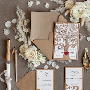 SALE Rustic Wedding Invitation Set, Wedding Invitations Tree, Rustical Laser Cut Tree Wedding Cards, tree of life invitation suite