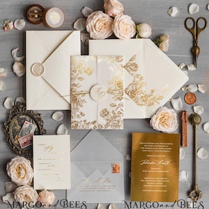 Elegant Gold Foil Wedding Invitations with Rsvp, Luxury Modern Golden Wedding Invites, Glamour Wedding Invitation Suite, Glam Wedding Cards